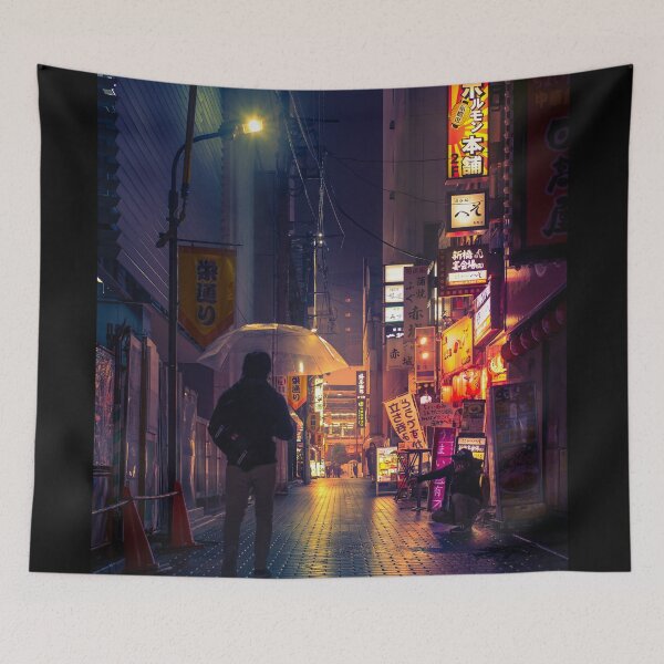 Item preview, Neon Noir Street Reflecting the warm yellow and orange light from the bar area. designed and sold by TokyoLuv.
