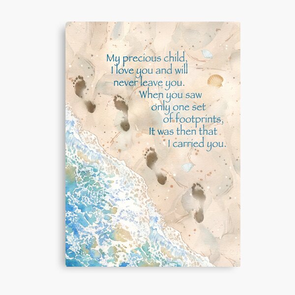 Footprints in the Sand with Quote Metal Print