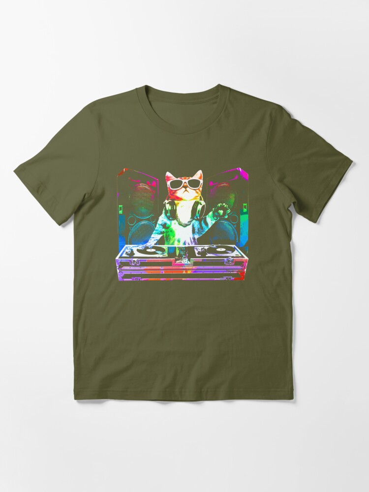 DJ Kitty Kitten House Cat Rainbow T Shirt Vintage Retro Cool 