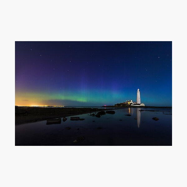 Aurora at St Marys lighthouse Photographic Print