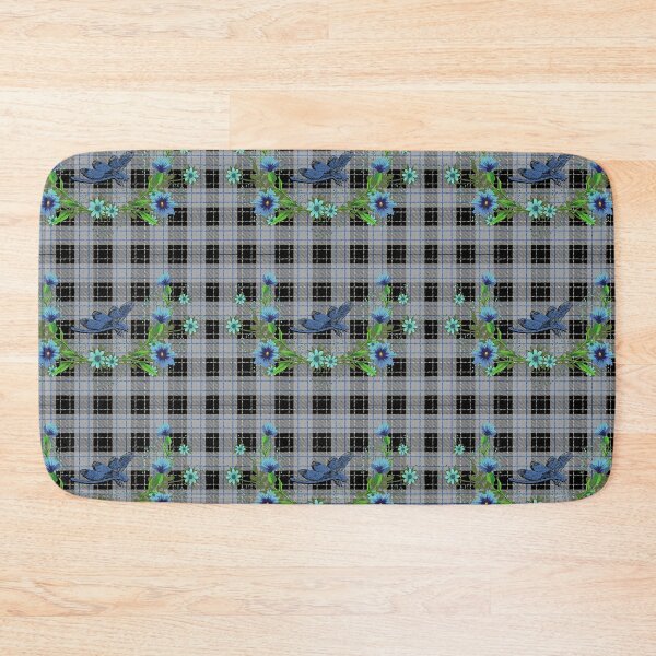 Item preview, Gray Dragonfly Tartan with Blue Flowers designed and sold by silvaris.