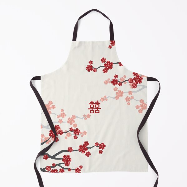 Item preview, Red Oriental Cherry Blossoms on Ivory and Chinese Wedding Double Happiness | Japanese Sakura © fatfatin   designed and sold by fatfatin.