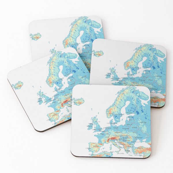Item preview, EUROPE physical map topographic map of EUROPE with Country Borders, Capitals and Major Lakes and Rivers blue designed and sold by mashmosh.