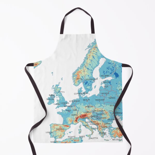 Item preview, EUROPE physical map topographic map of EUROPE with Country Borders, Capitals and Major Lakes and Rivers blue designed and sold by mashmosh.
