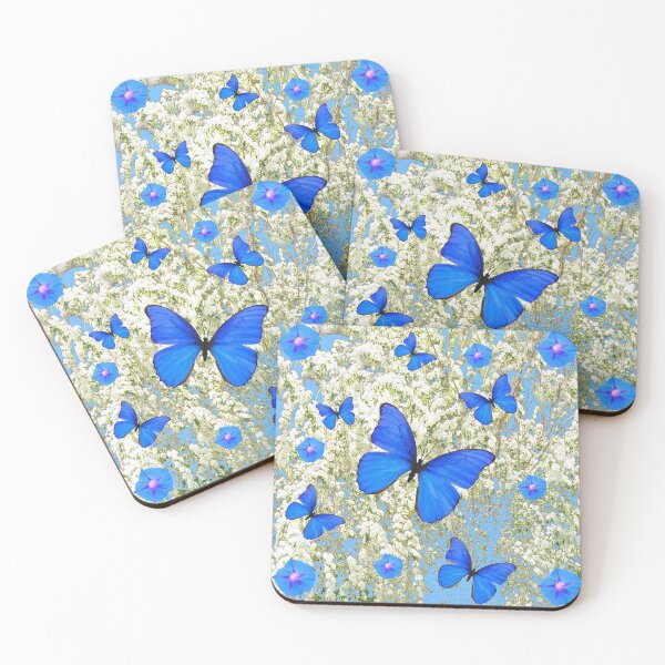 Item preview, BLUE BUTTERFLIES IN WHITE -BLUE GARDEN ART designed and sold by sharlesart.