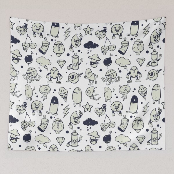 Item preview, Cute Doodle monster characters with white background pattern designed and sold by smARTwork.