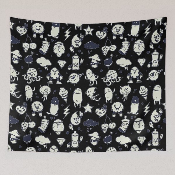 Item preview, Cute Doodle monster characters with black background pattern designed and sold by smARTwork.