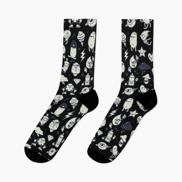 Item preview, Cute Doodle monster characters with black background pattern designed and sold by smARTwork.