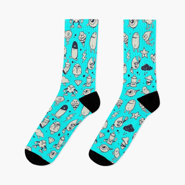 Item preview, Cute Doodle monster characters with blue background pattern designed and sold by smARTwork.