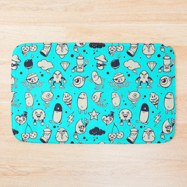 Item preview, Cute Doodle monster characters with blue background pattern designed and sold by smARTwork.