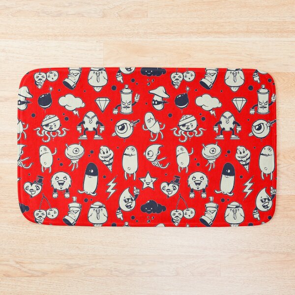 Item preview, Cute Doodle monster characters with red background pattern designed and sold by smARTwork.