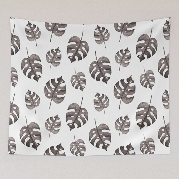 Item preview, Hand drawn black and white watercolour monstera pattern  designed and sold by baligaia.