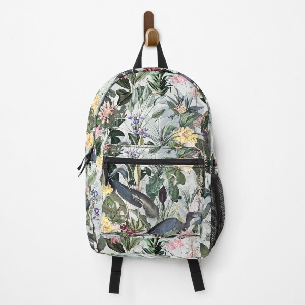 Item preview, Vintage Pattern - Blue heron and tropical flowers Botanical Garden - gray Nightgarden designed and sold by UtArt.
