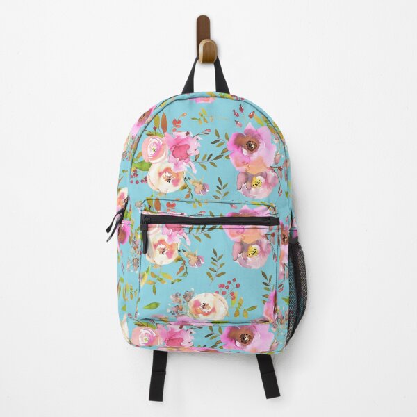 Item preview, Lovely pink hand drawn watercolor florals pattern on teal - single layer designed and sold by UtArt.