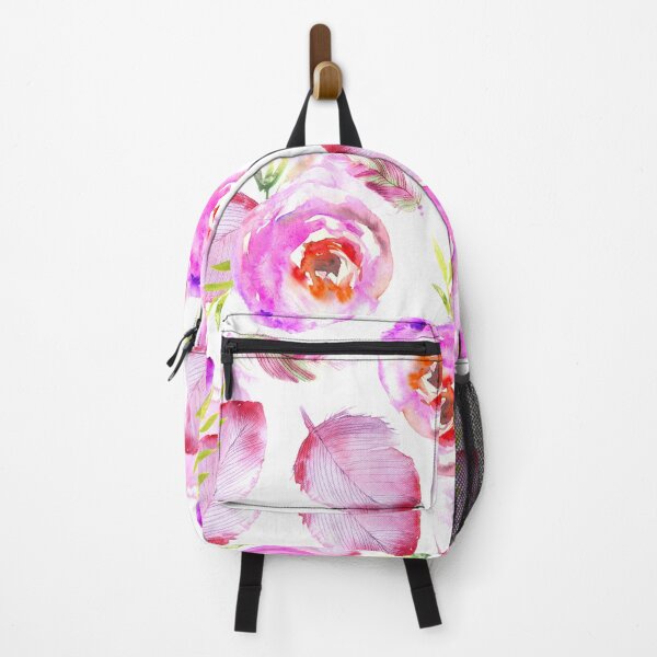 Item preview, Hand drawn pink watercolor boho florals and feathers pattern designed and sold by UtArt.