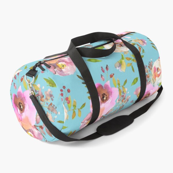 Item preview, Lovely pink hand drawn watercolor florals pattern on teal - single layer designed and sold by UtArt.