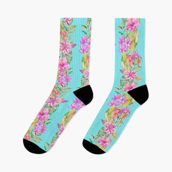 Item preview, Luscious Jungle Flower And Leaf Stripes on Turquoise designed and sold by artsandsoul.