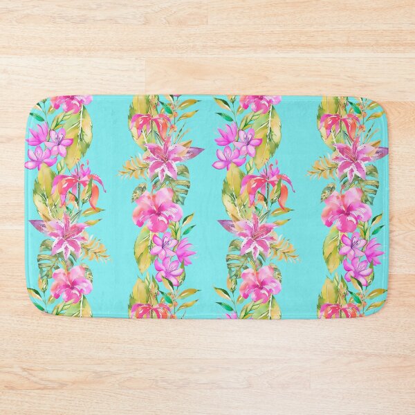 Item preview, Luscious Jungle Flower And Leaf Stripes on Turquoise designed and sold by artsandsoul.