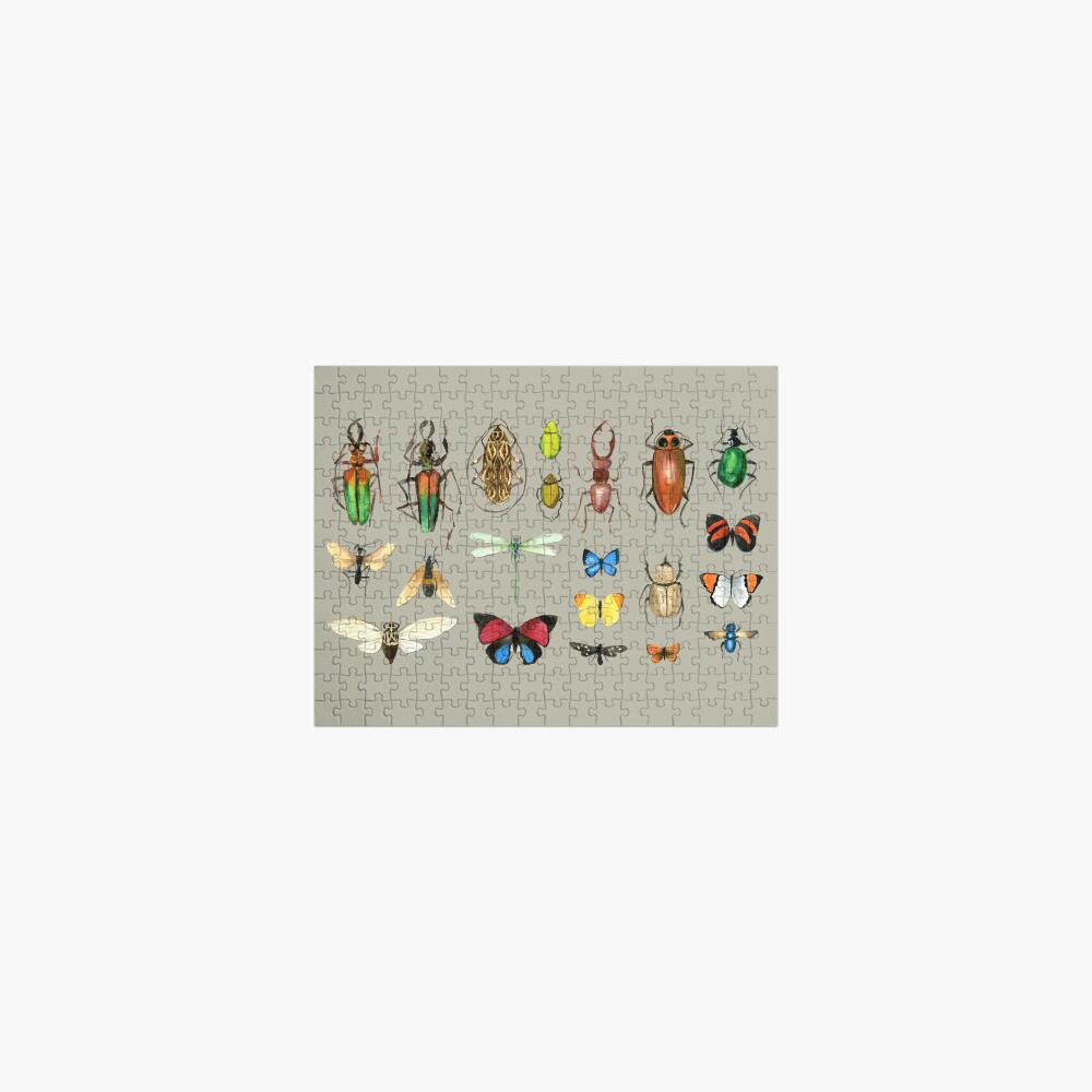 The Usual Suspects - Insects on grey - watercolour bugs pattern by Cecca Designs Jigsaw Puzzle