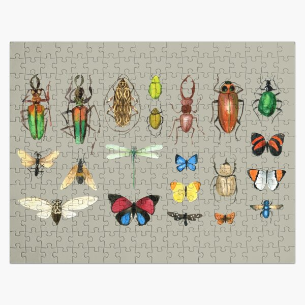 The Usual Suspects - Insects on grey - watercolour bugs pattern by Cecca Designs Jigsaw Puzzle