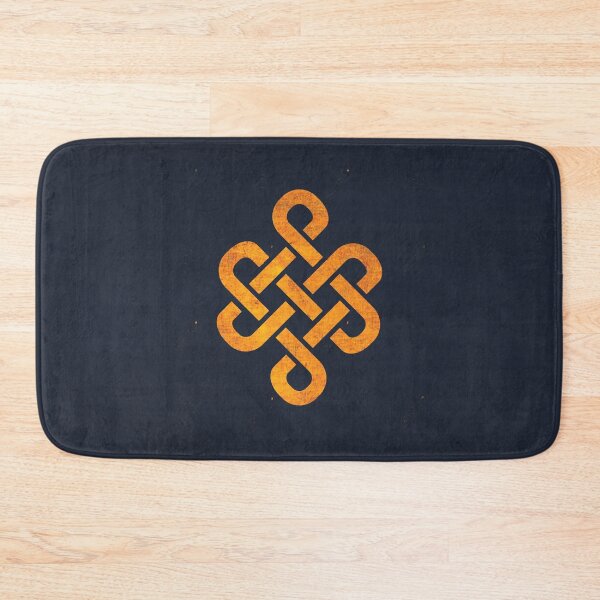 Item preview, Traditional golden endless knot symbol on dark blue textile designed and sold by baligaia.