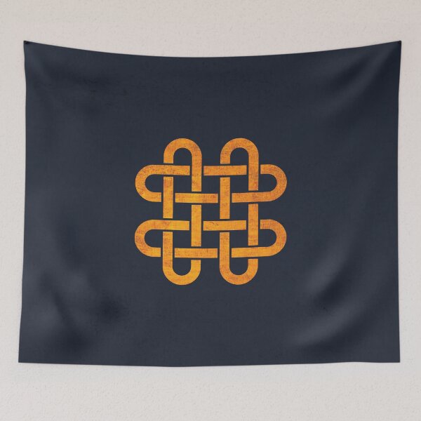Item preview, Traditional golden endless knot symbol on dark blue textile designed and sold by baligaia.