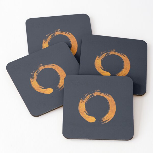 Item preview, Classic golden Enso japanese zen buddhism symbol on dark blue textile designed and sold by baligaia.
