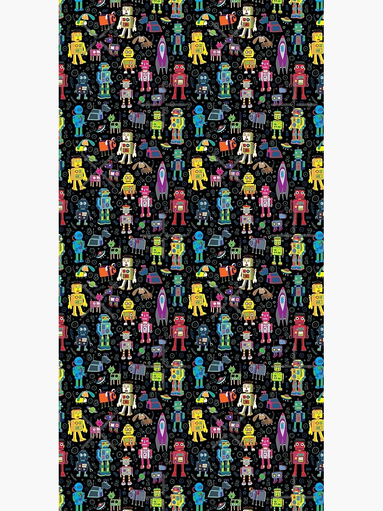Robots in Space - black - fun pattern by Cecca Designs by Cecca-Designs