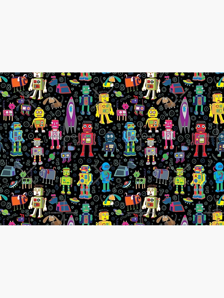 Robots in Space - black - fun pattern by Cecca Designs by Cecca-Designs
