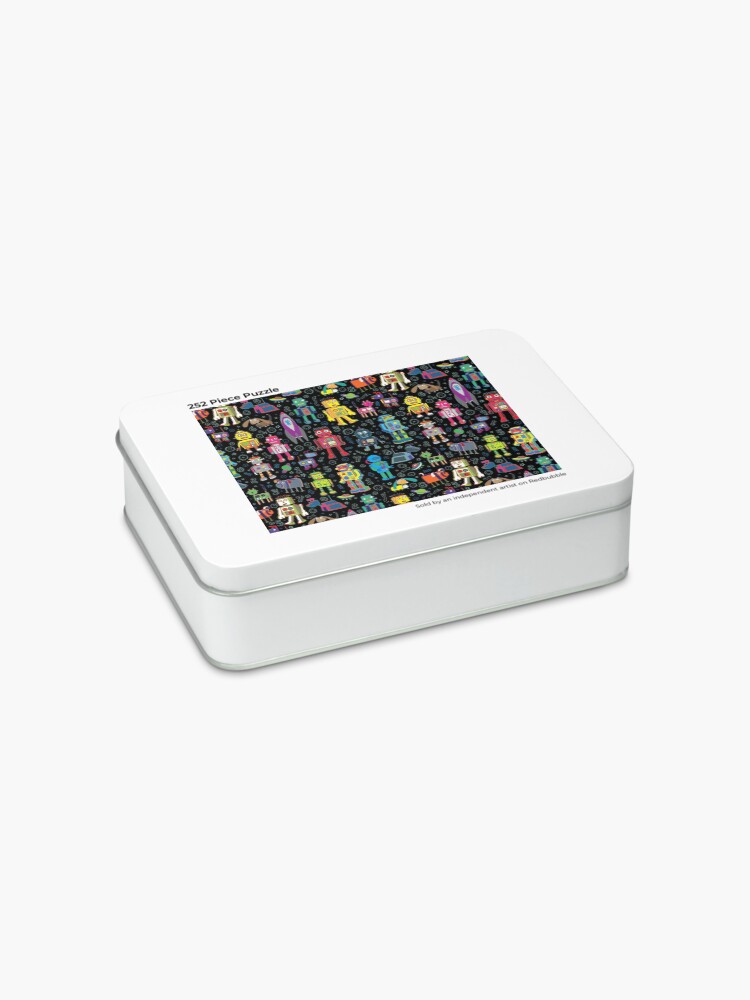Alternate view of Robots in Space - black - fun pattern by Cecca Designs Jigsaw Puzzle