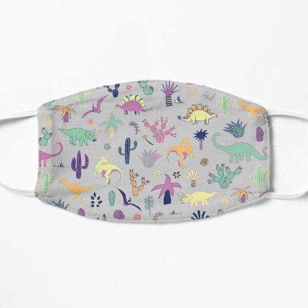 Dinosaur Desert - peach, mint and navy - fun pattern by Cecca Designs Flat Mask