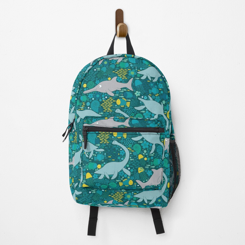 Swimming with Plesiosaurs - cute prehistoric animal design Backpack