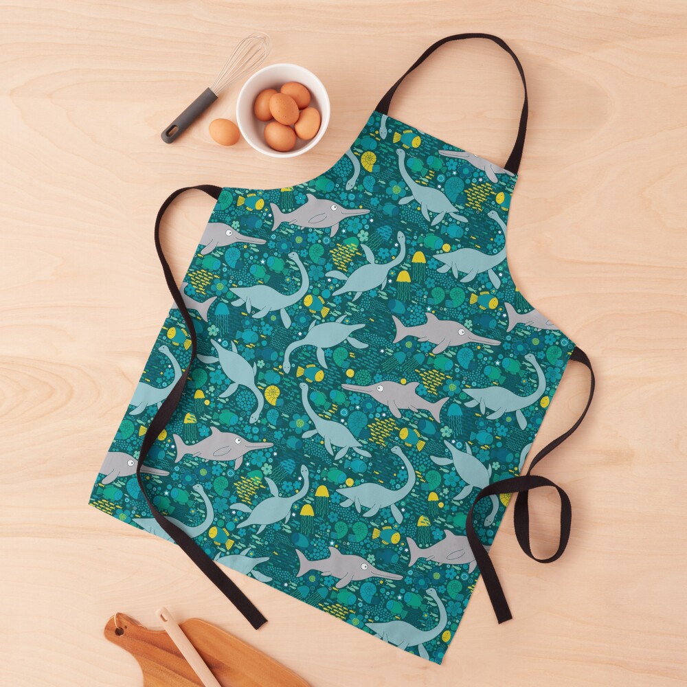 Swimming with Plesiosaurs - cute prehistoric animal design Apron