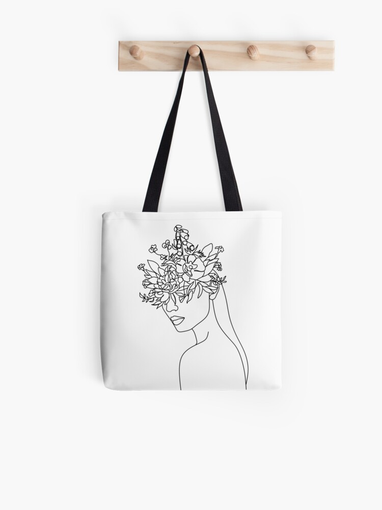 Woman With Flowers Minimal Line Art Weekender Tote Bag by Maria