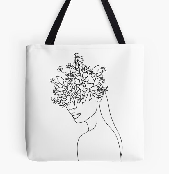 Cute Tote Bags Aesthetic Canvas Women's Face Flower Line Art