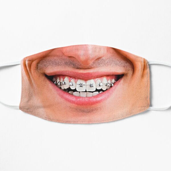 Funny smiling man braces mask (realistic face) Flat Mask
