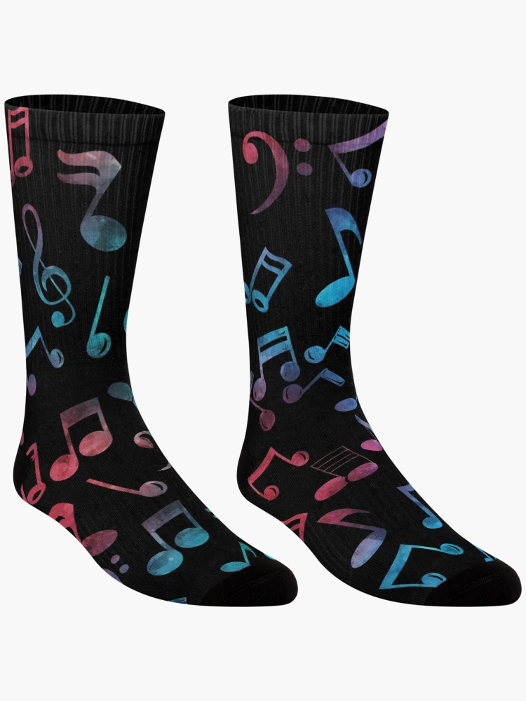 Thumbnail 3 of 5, Socks, Multi Color Music Notes Pattern designed and sold by Primroaddesigns.
