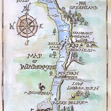 Artwork thumbnail, Swallows and Amazons map of Windermere in spring colours - by SophieNeville