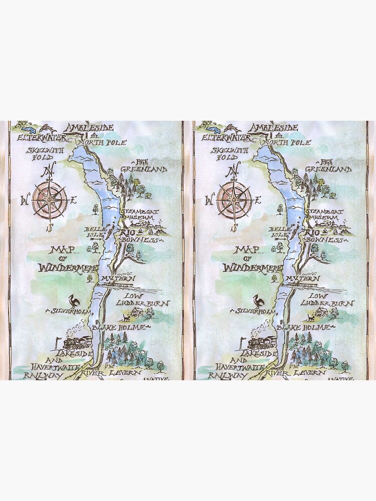 Swallows and Amazons map of Windermere in spring colours - by SophieNeville