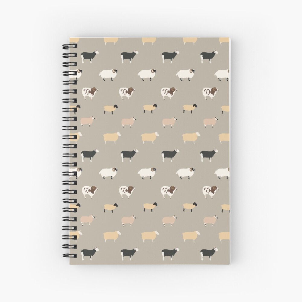 "Sheep Breed Patterned Print Beige" Spiral Notebook for Sale by