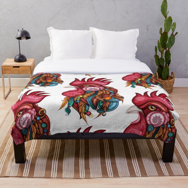 Tribal Rooster Design Throw Blanket
