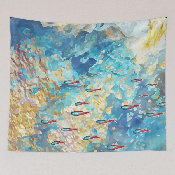 Item preview, Ocean, sea, red fishes, Watercolor geode marble Mask designed and sold by Collagedream.