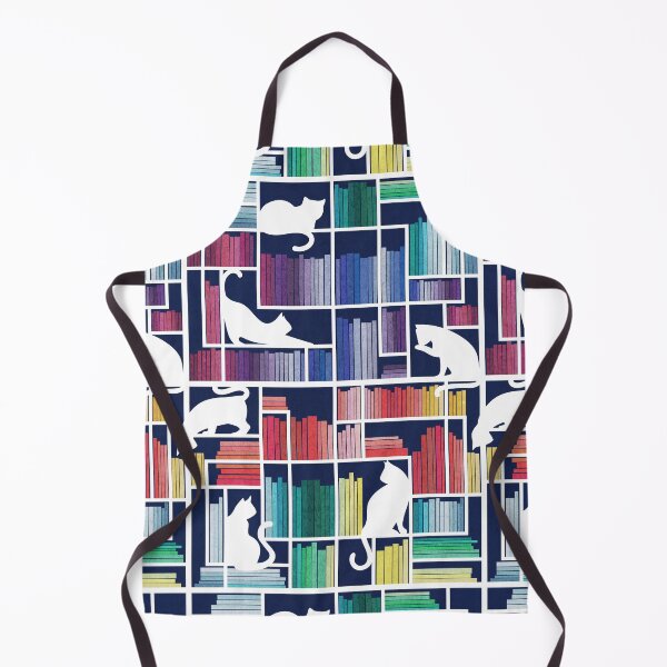 Item preview, Rainbow bookshelf // navy blue background white shelf and library cats designed and sold by SelmaCardoso.