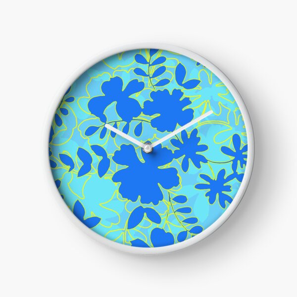 Graphic floral silhouette in blue Clock