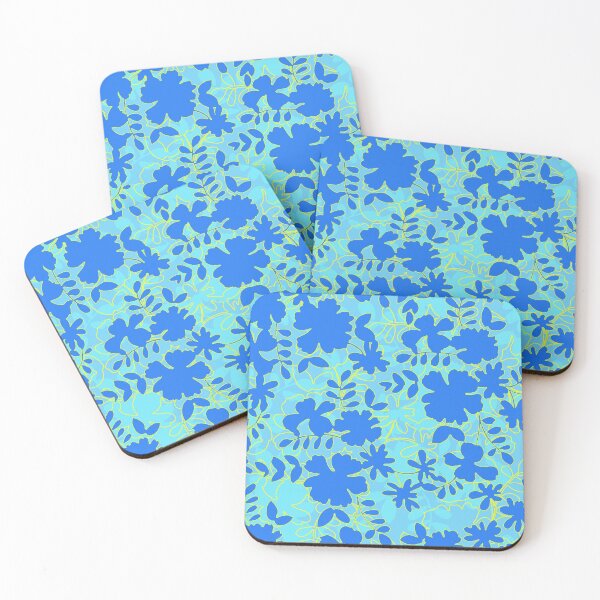 Graphic floral silhouette in blue Coasters (Set of 4)