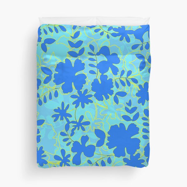 Graphic floral silhouette in blue Duvet Cover