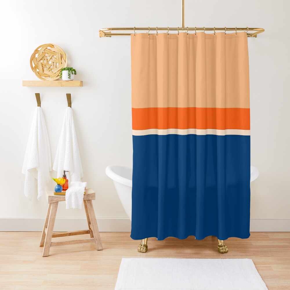 "Lines Print Blue, Orange and Yellow" Shower Curtain by BeatrisVeres