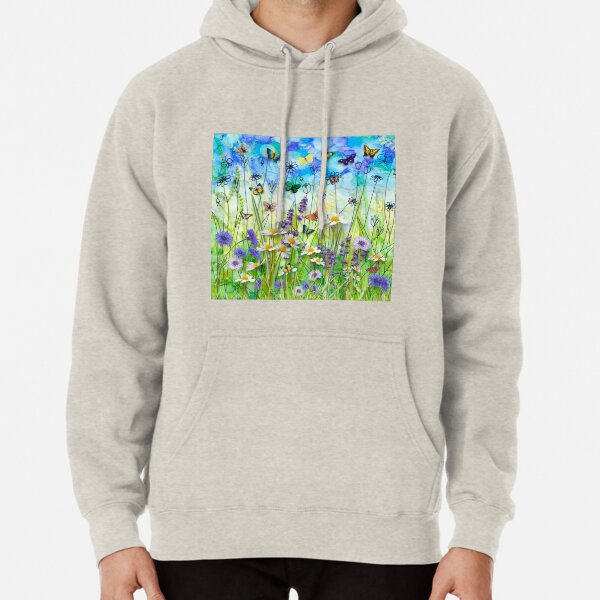 Butterflies & wildflowers collage, summer meadow Pullover Hoodie