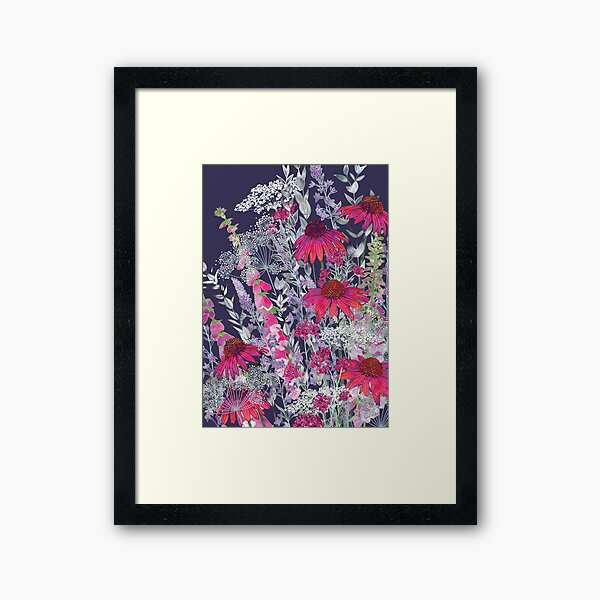 Pink Flower Garden - Echinacea Flowers, Foxgloves & Ammi Framed Art Print
