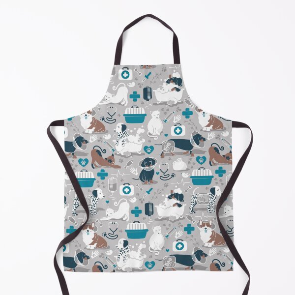 Item preview, Veterinary medicine, happy and healthy friends // grey background turquoise details navy blue white and brown cats dogs and other animals designed and sold by SelmaCardoso.
